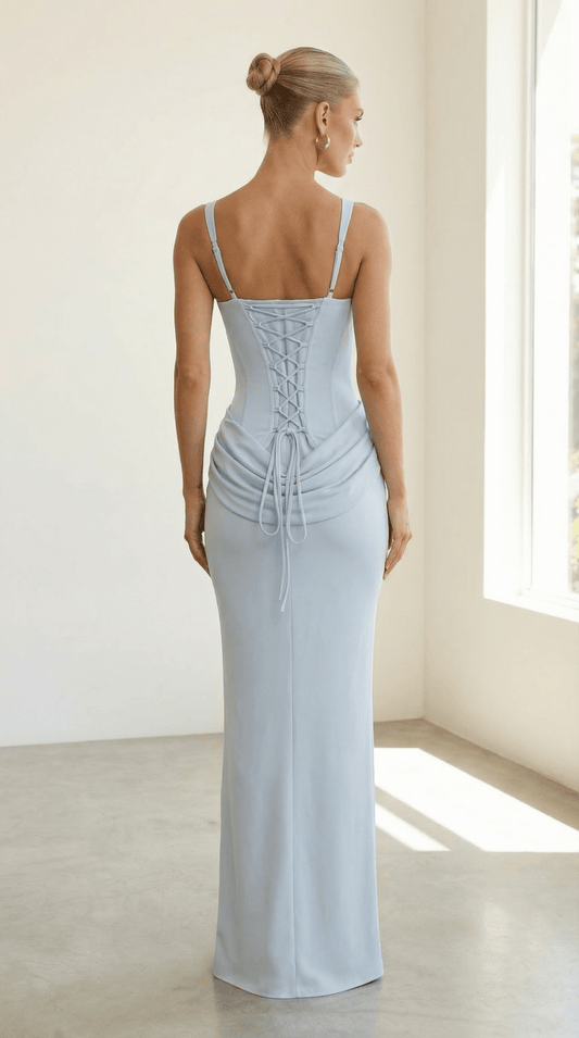 Aurora — Pleated Square Neck Maxi Dress - Avorelia