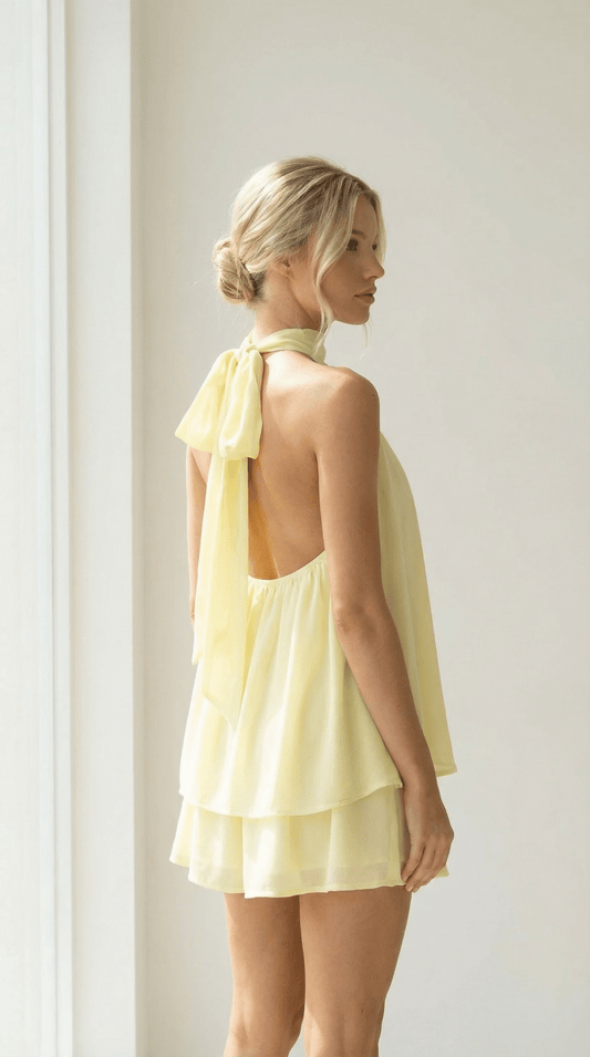 Halter Neck Tiered Mini Dress - Avorelia