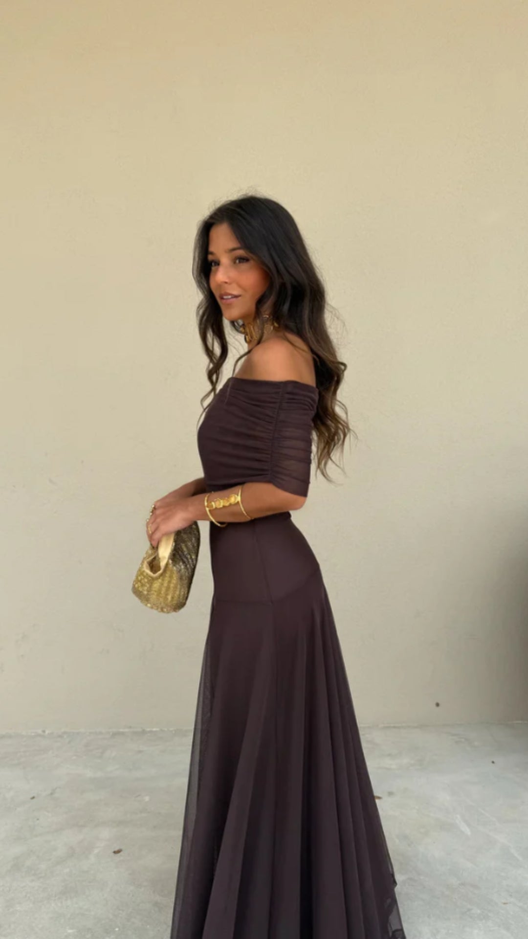 Sienna Off - Shoulder Mesh Maxi Dress - Avorelia
