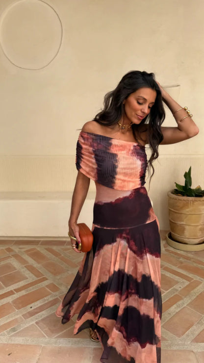 Sienna Off - Shoulder Mesh Maxi Dress - Avorelia