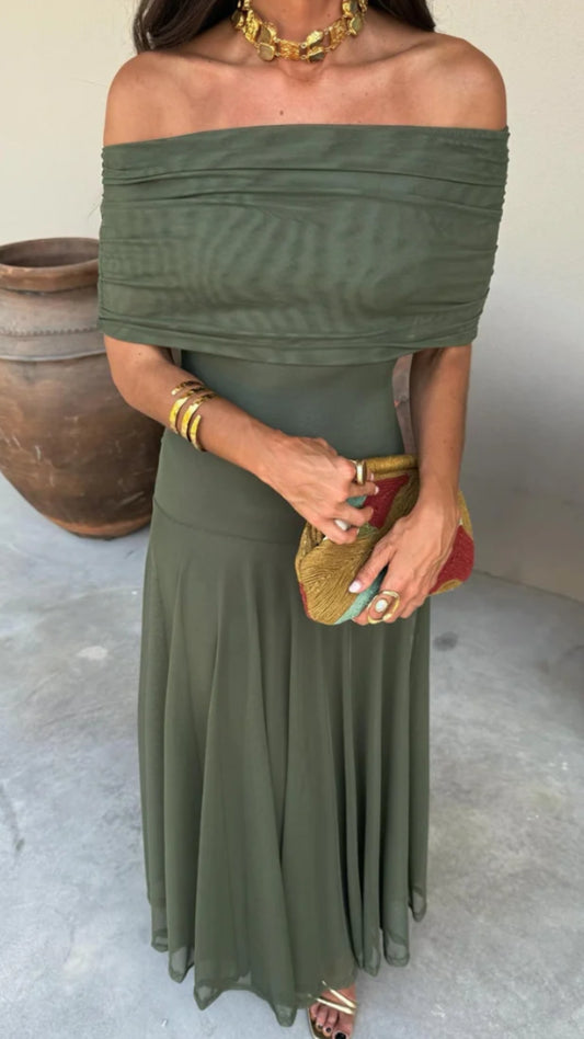 Sienna Off - Shoulder Mesh Maxi Dress - Avorelia