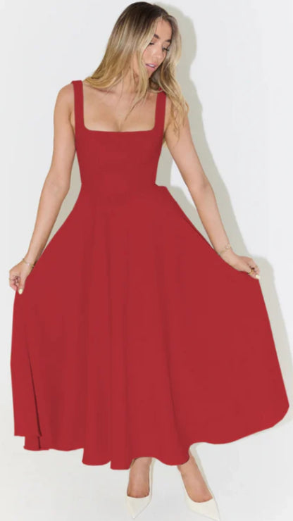 Bianca | Square Neck Midi Dress - Avorelia