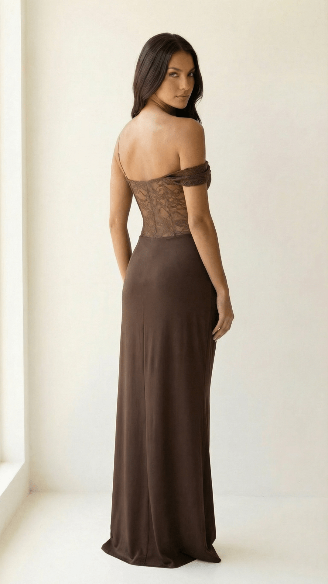 Seraphina | Lace & Satin Draped Maxi Dress - Avorelia