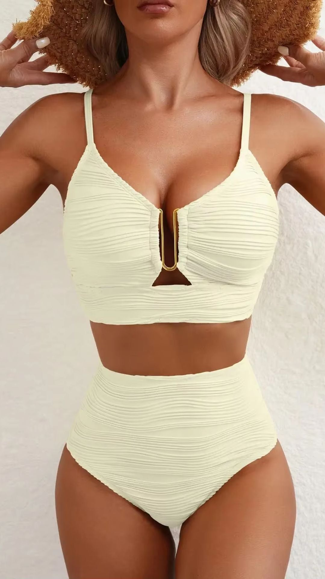 Margot V - Neck Hollow out High Waist Bikini - Avorelia