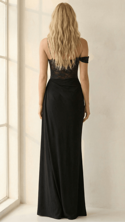 Seraphina | Lace & Satin Draped Maxi Dress - Avorelia