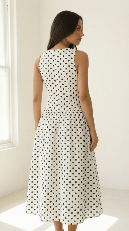 Monroe — Polka Dot Halter Midi Dress - Avorelia