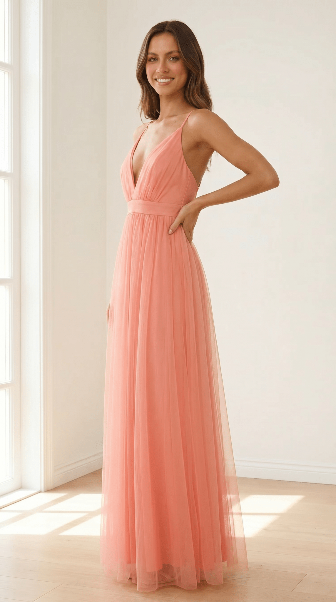 Aurelia Coral Backless Maxi Dress - Avorelia