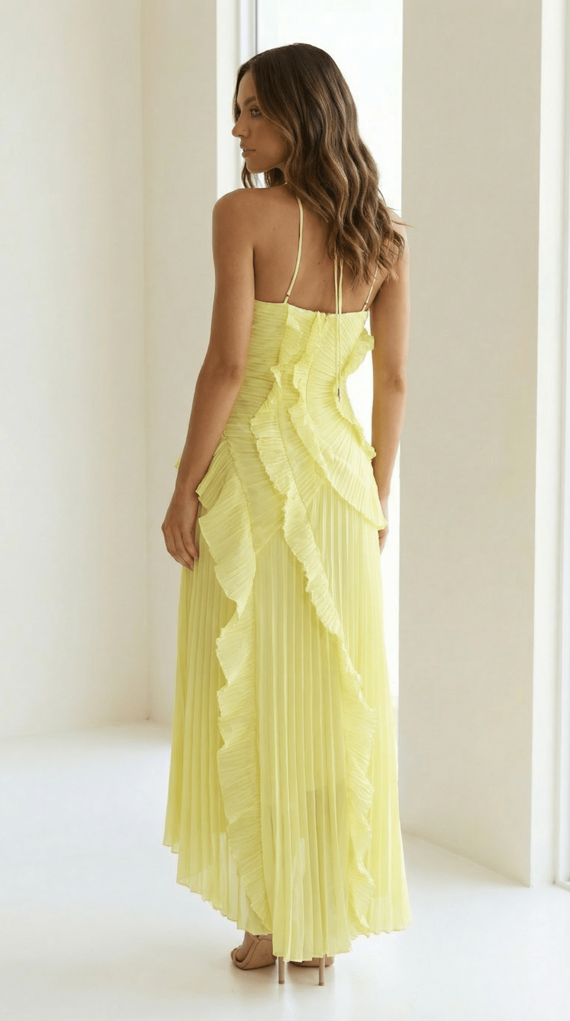 Ruffle Chiffon Halterneck Maxi Dress - Avorelia