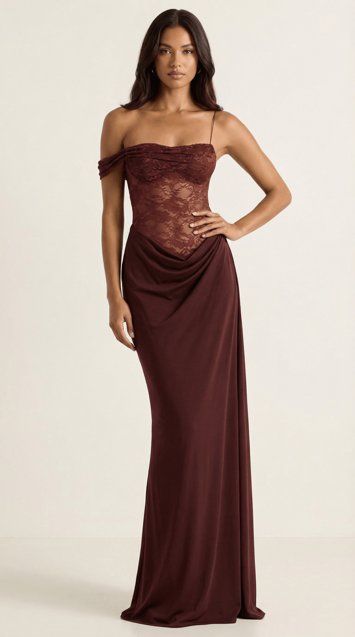 Seraphina | Lace & Satin Draped Maxi Dress - Avorelia