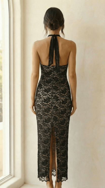 Valentina Lace Halter Maxi Dress - Avorelia