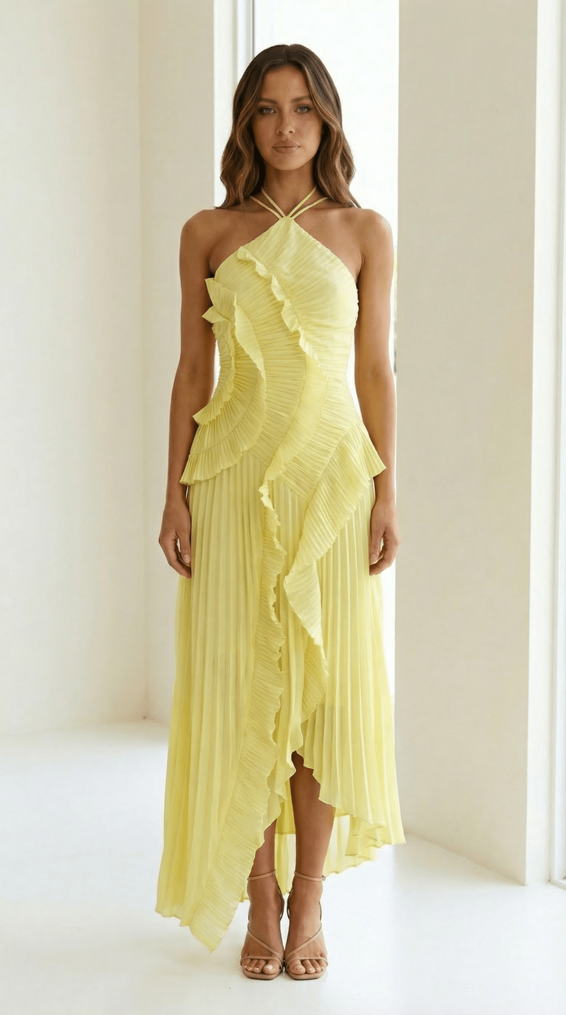 Ruffle Chiffon Halterneck Maxi Dress - Avorelia